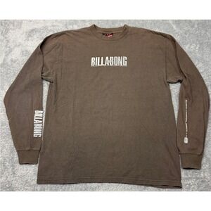 Vintage Billabong T Shirt L Brown Tri Hit Logo Surf Skate Cotton Long Sleeve Y2K